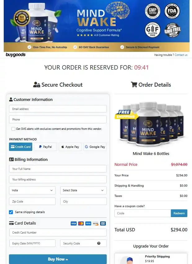 MindWake Secure Checkout Page